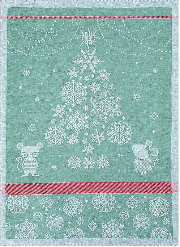 Полотенце новогоднее льняное " Мышки"( зеленое)