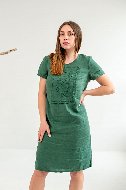 Платье льняное зеленое " Этника"