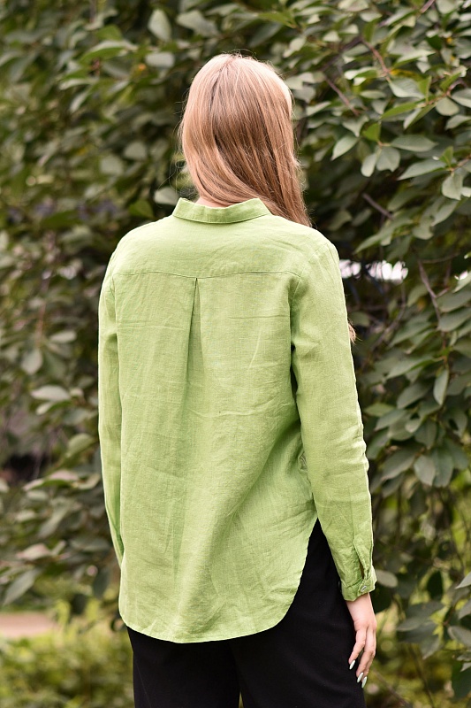 Рубашка женская льняная зеленая