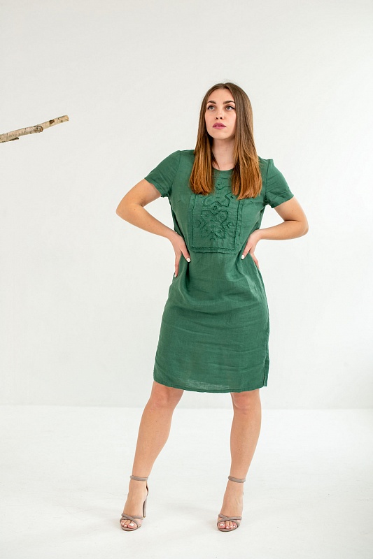 Платье льняное зеленое " Этника"