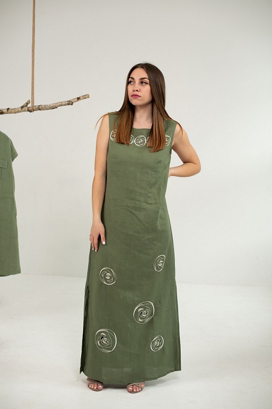 Платье льняное зеленое " Сфера"