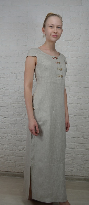 Льняное длинное платье "Натурель"