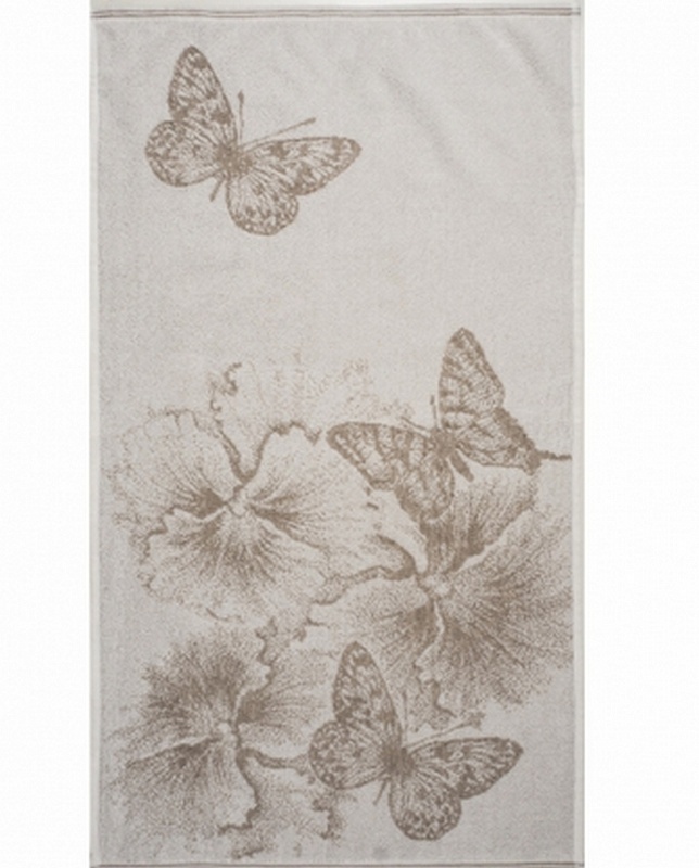 Полотенце махровое лен с хлопком " Бабочки цветы"